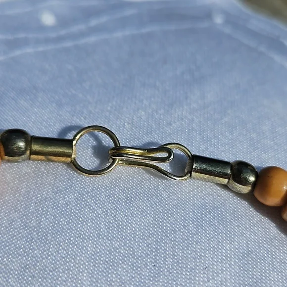 Vintage Celluloid Beaded Multi-strand into Brass Circles necklace #135 - Picture 8 of 9